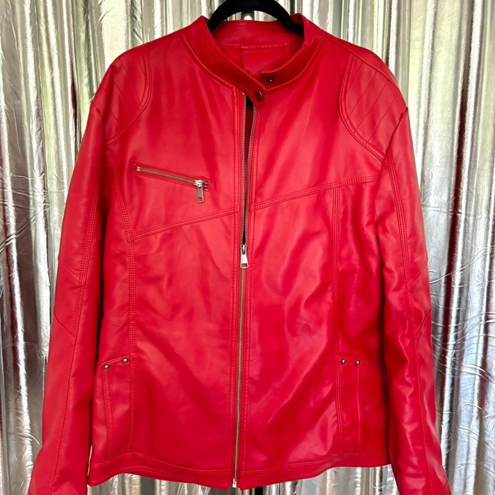Red Faux Leather Moto Jacket